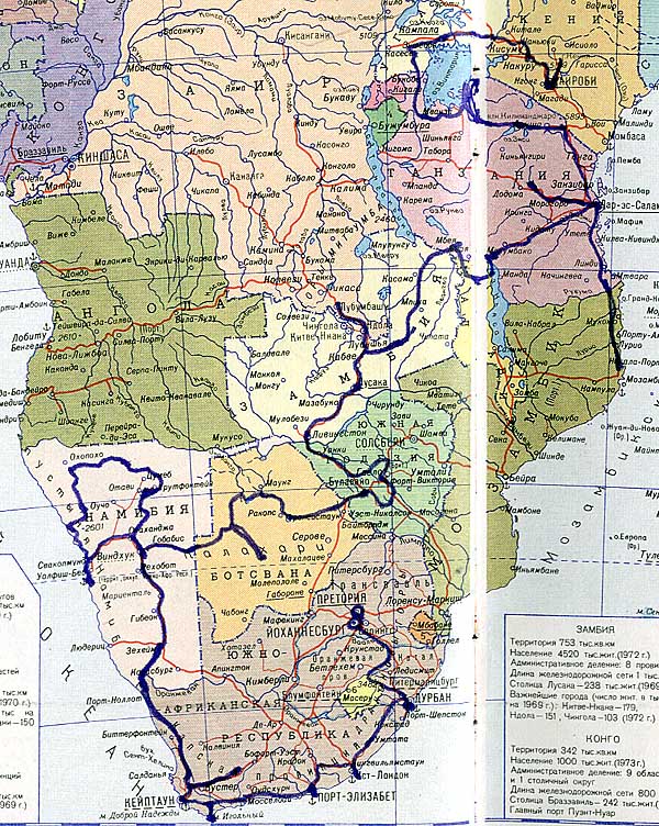 карта маршрута экспедиции Владимира Снатенкова "Африка II 2000"