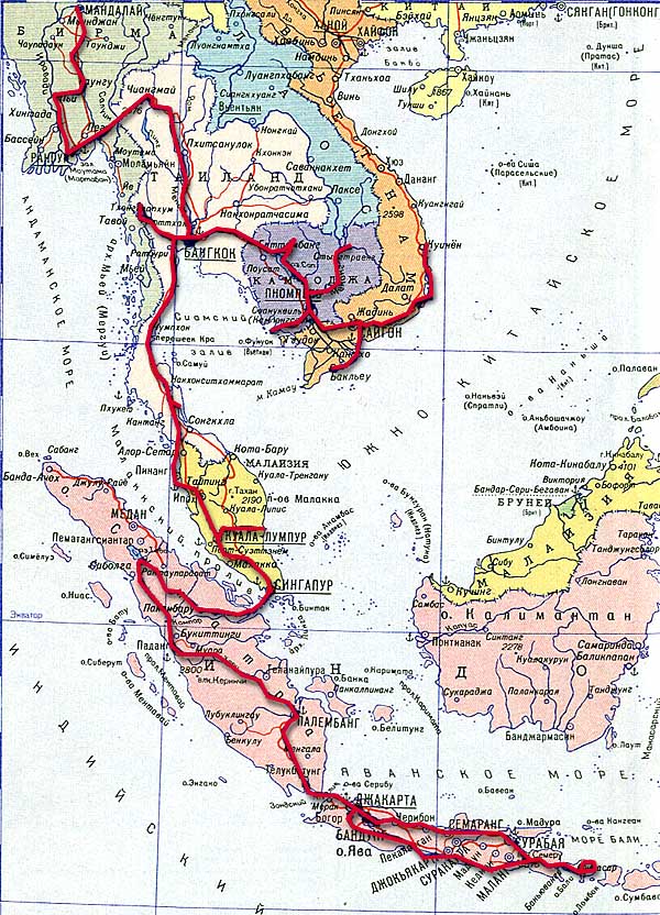 карта маршрута экспедиции Владимира Снатенкова "Юго-Восточная Азия 1998"